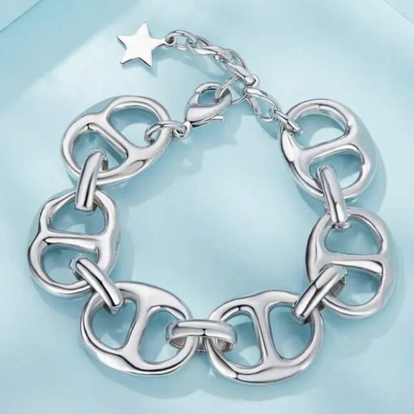 NEW Chunky Link Bracelet 7" 18K Gold Plated Mariner Nautical Anchor Chain Preppy - Picture 1 of 8